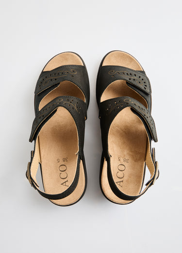 Sandales cuir grande largeur scratchées Noir