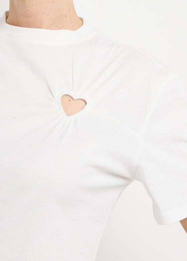 T-shirt col rond, motif cœur tissu évidé Blanc