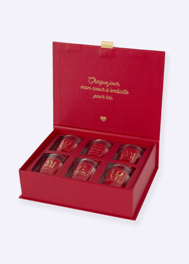 Coffret 6 bougies parfumées thème Amour Rouge