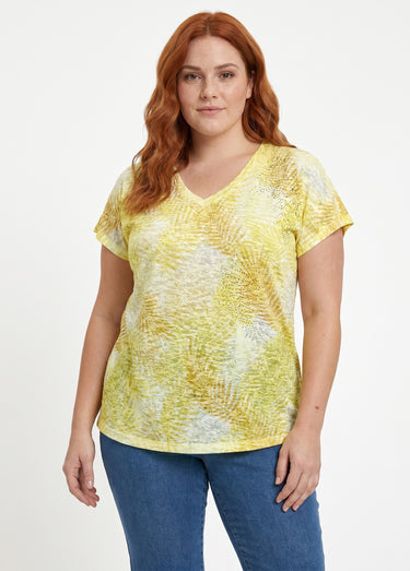 T-shirt imprimé court maille dévorée Jaune