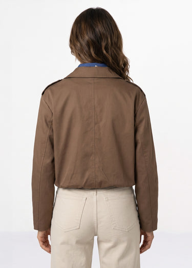 Trench court boutonné, taille bouffante Chocolat