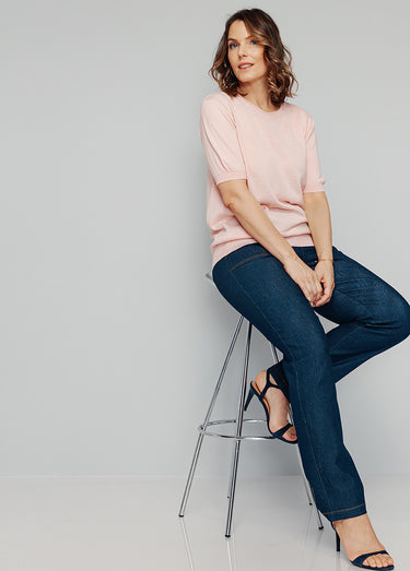 Pull laine mérinos chaud manches courtes Rose The