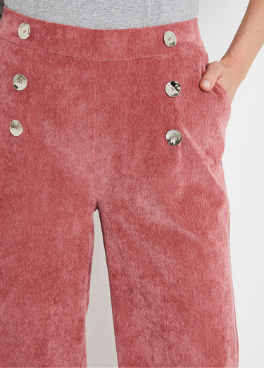 Pantalon large velours milleraies effet pont Vieux Rose
