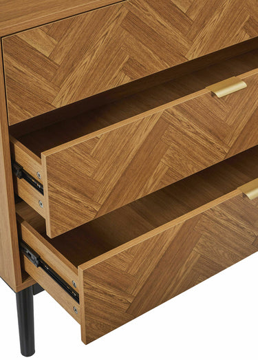 Commode bois façon chevrons, 3 tiroirs Marron/Noir