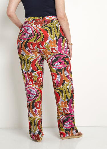 Pantalon large taille élastiquée imprimé Noir/Parme
