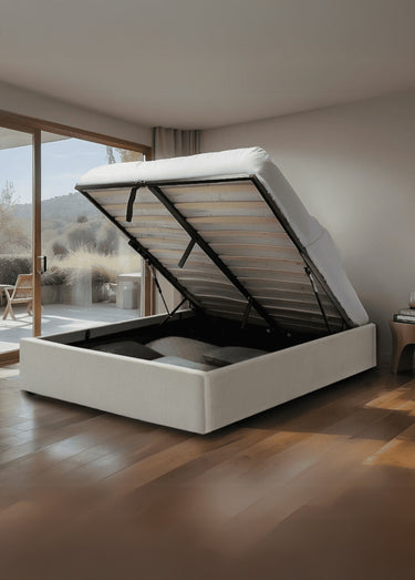 ROMY Lit coffre cotelé avec sommier, 1B Beige
