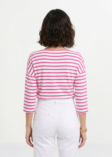 T-shirt marinière rayé manches 3/4 Blanc/Fuchsia