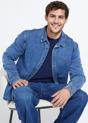 Chemise en jean en denim épais stone Bleu