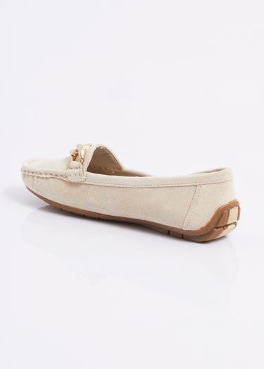 Mocassins suédine, bride maillons métal Beige