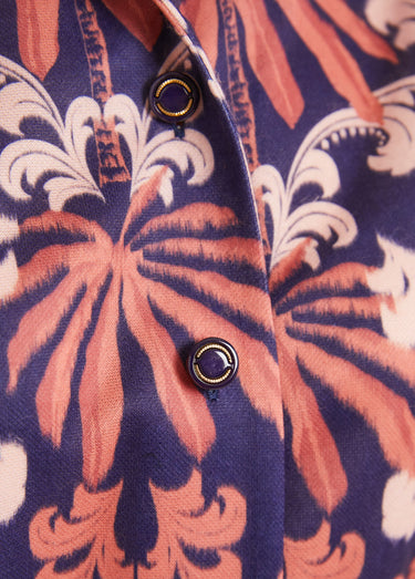 Robe boutonnée mi longue satinée col tailleur Marine/Rose