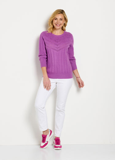 Pull ajouré doux col rond Parme