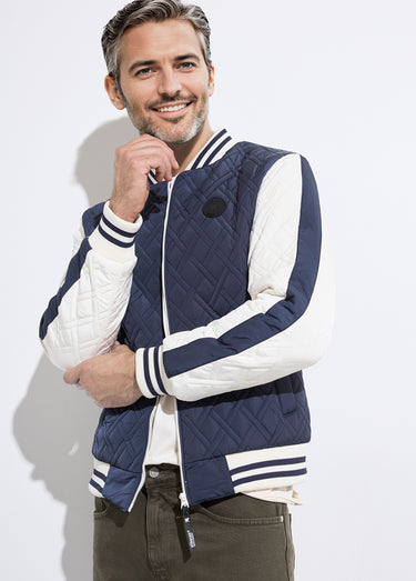 Blouson teddy matelassé losanges Bleu / Blanc