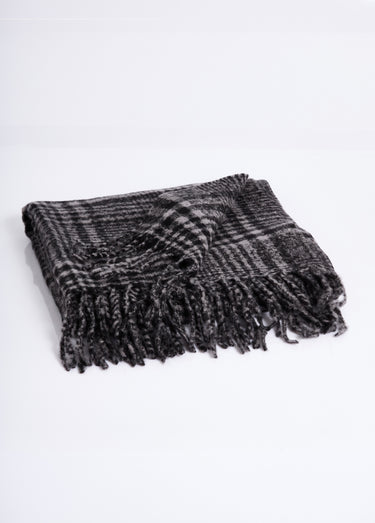 Echarpe à franges chaude à carreaux Gris