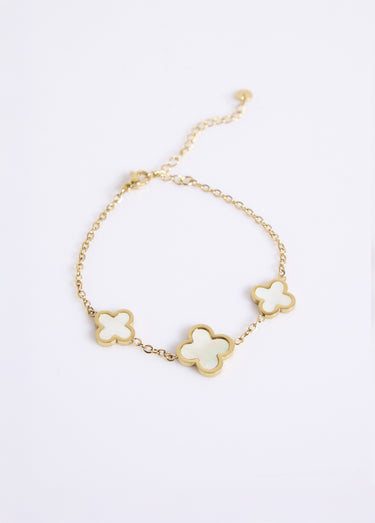 Bracelet avec breloques fleur acier inoxydable et nacre Dore