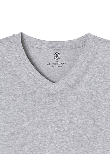 T-shirt col V en coton et viscose Gris