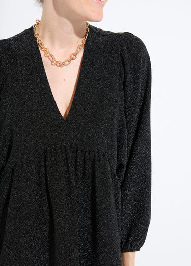 T-shirt tunique col V maille brillante Noir