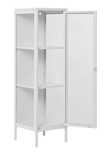 Vitrine 3 niveaux à porte, verre + métal Blanc