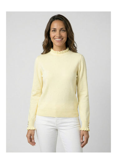 Pull col montant plissé maille plumetis Jaune