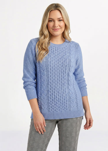 Pull-tunique jersey envers et torsades Bleu Grise