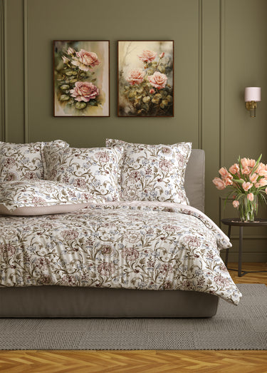 Parure de lit 3 pièces avec housse de couette, camélias Gris
