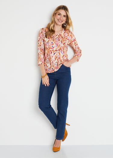 T-shirt court imprimé fantaisie col rond Beige/Orange