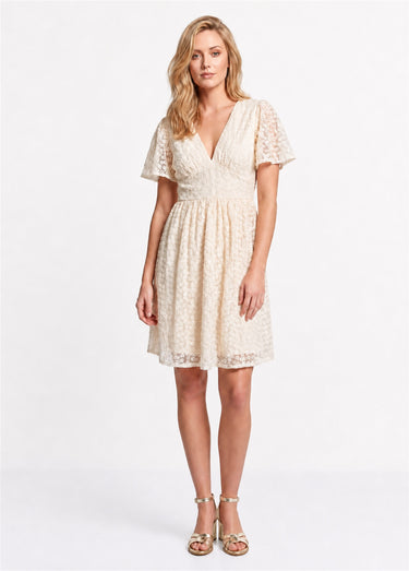 Robe broderie anglaise, taille haute Ecru