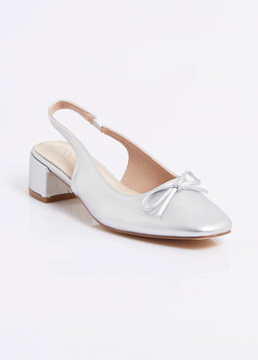 Ballerines slingback, petit talon enrobé Argente