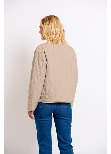Veste unie matelassée zippée courte col rond Beige