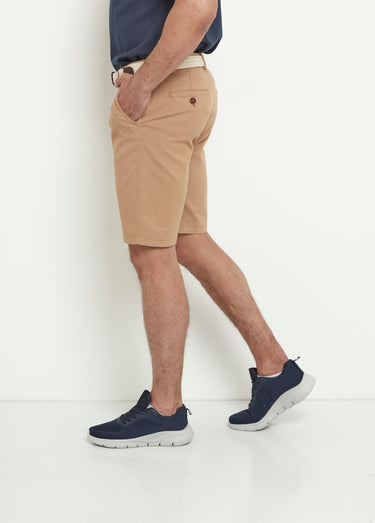 Bermuda petits motifs à revers + ceinture Beige
