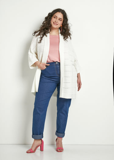 Gilet long ajouré coupe confort Ecru