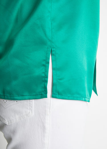 Chemisier long droit boutonné en satin Uni Vert