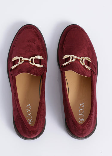 Mocassins suédine avec bride en métal Bordeaux