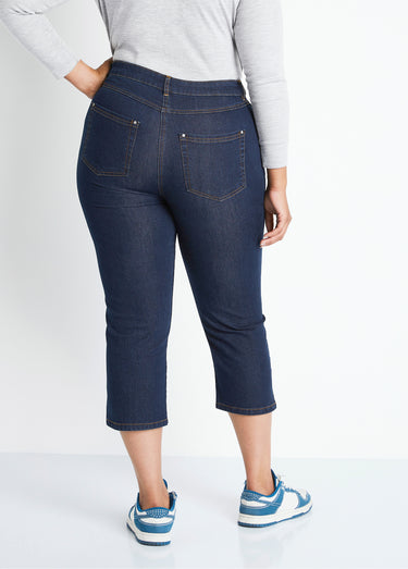 Pantacourt ceinture extensible en jean Indigo