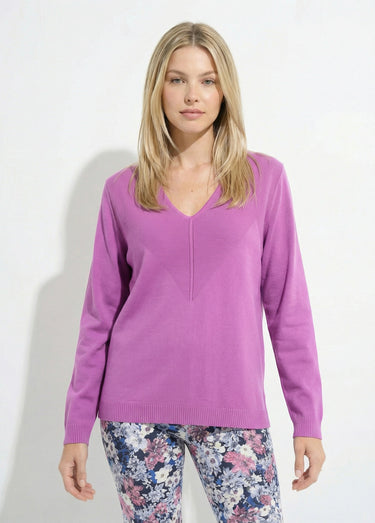 Pull fin col V manches longues Magenta