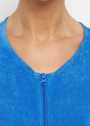 Peignoir de bain éponge coton uni zippé Bleu