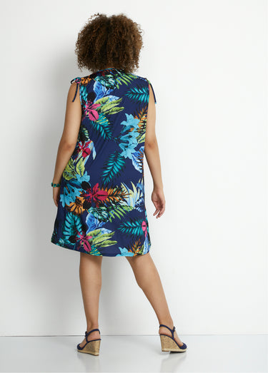 Robe débardeur courte imprimé tropical Fond Marine
