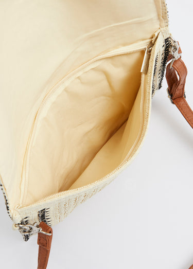 Pochette demi lune en papier tressé Beige