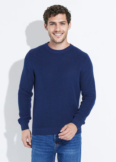 Pull col rond maille torsadée pur coton Marine