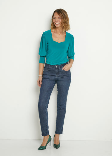 Tunique stretch décolleté carré manches 3/4 Vert Emeraude
