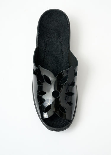 Mules fantaisie en cuir, largeur confort Vernis Noir
