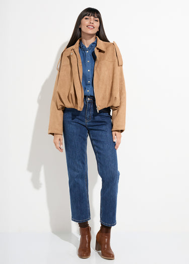 Veste suédine taille resserrée, oversize Camel
