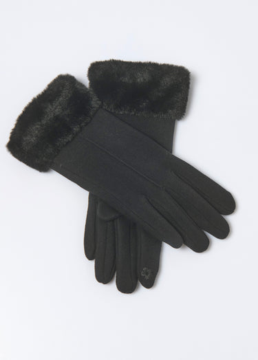Gants chauds bord fourrure Noir