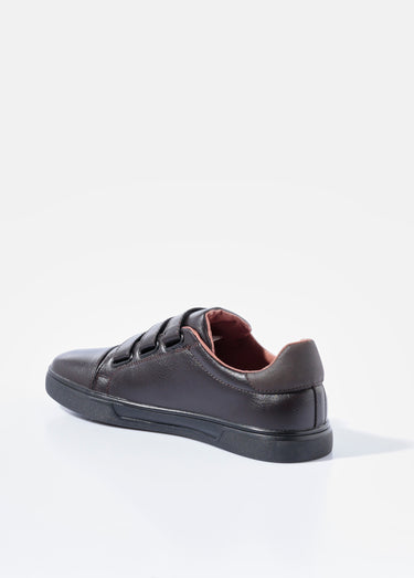 Baskets casual à scratchs en simili cuir Marron Fonce