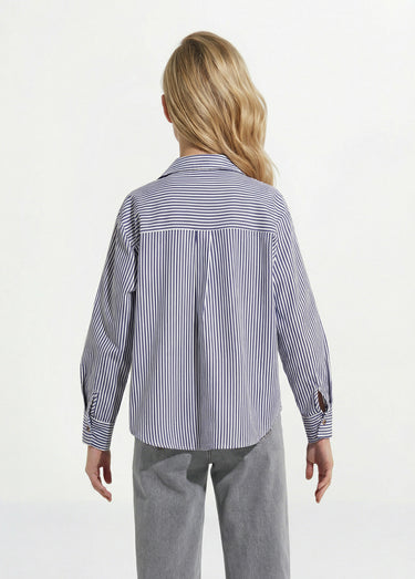 Chemise boutonnée en denim rayé Bleu Raye