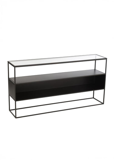 Console en métal et plateau verre, foncé Noir