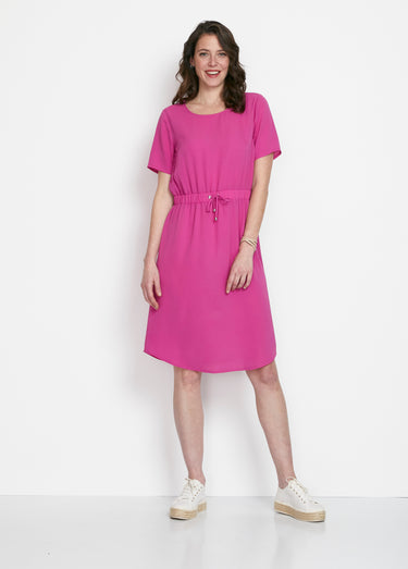 Robe courte droite taille élastiquée Uni Fuchsia