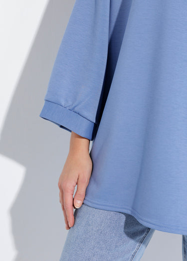 Sweat shirt large col rond, manches 3/4 Bleu Jean