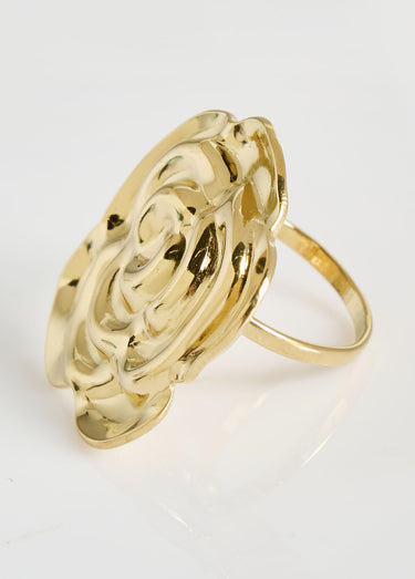 Bague motif fleur en acier inox Dore