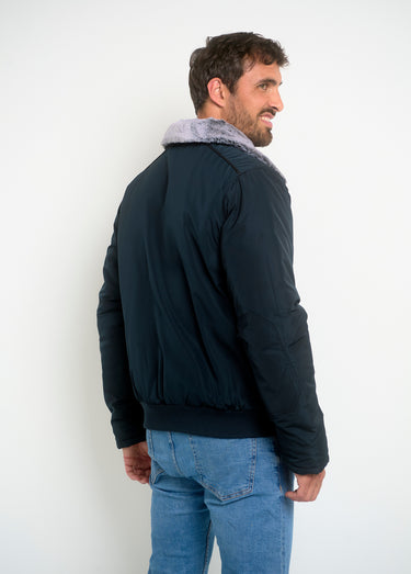 Veste style aviateur col montant fourré Noir