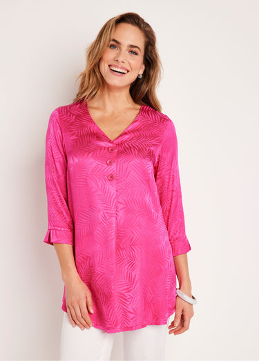 Tunique longue col V manches 3/4 Fuchsia